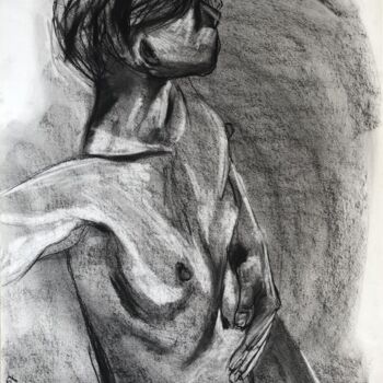 Drawing titled "La Sensualité" by Laurène Hillion, Original Artwork, Charcoal