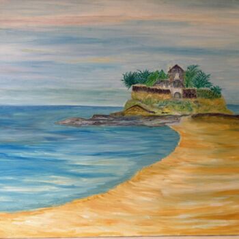 Painting titled "L'anse du Guesclin" by Pierre Willaume, Original Artwork, Oil Mounted on Wood Stretcher frame
