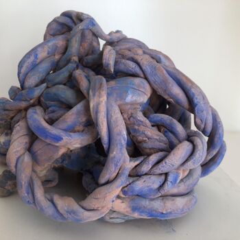 Sculpture intitulée "Noeud bleu" par Dominique Ganiage, Œuvre d'art originale, Argile