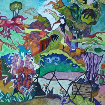 Textile Art titled "Feuillages et potag…" by Lautum, Original Artwork, Oil