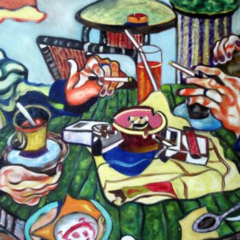 Painting titled "La conversation des…" by Lautum, Original Artwork, Oil
