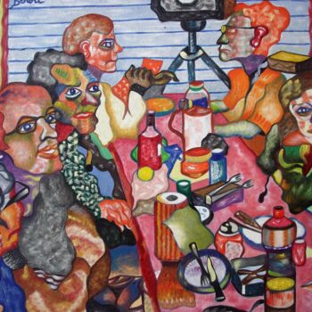 Painting titled "L'après-repas " by Lautum, Original Artwork, Oil