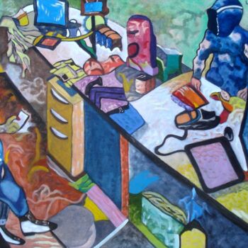 Textile Art titled "Station-service  " by Lautum, Original Artwork, Oil