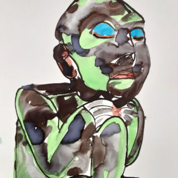 Drawing titled "Fétiche toltèque" by Ilya Grinberg, Original Artwork, Ink