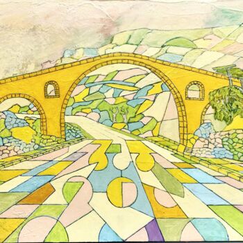 Painting titled "Pont n°6 " by Spazi, Original Artwork, Fabric
