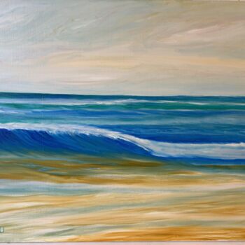 Painting titled "La vague bleue" by Pierre Willaume, Original Artwork, Oil Mounted on Wood Stretcher frame