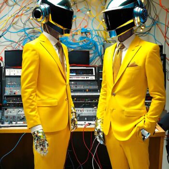 Photographie intitulée "Electro Yellow suit" par Hiroshi, Œuvre d'art originale, Aluminium