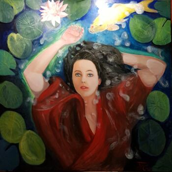 Painting titled "femme et eau - lose…" by Treca, Original Artwork, Oil