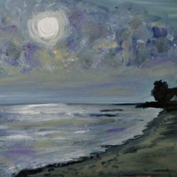 Painting titled "Nocturne de Bretagne" by Raphael Le Goff, Original Artwork, Acrylic Mounted on Wood Stretcher frame
