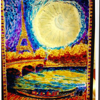 Painting titled "ParisLaSeine 001" by Danart, Original Artwork, Glass