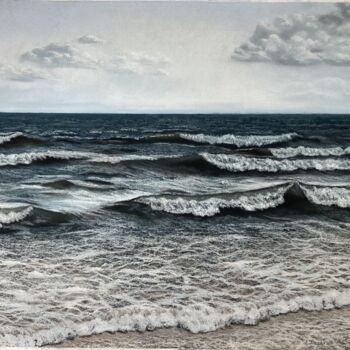 Drawing titled "Vagues retaises" by Ekaterina Kaneva, Original Artwork, Pastel