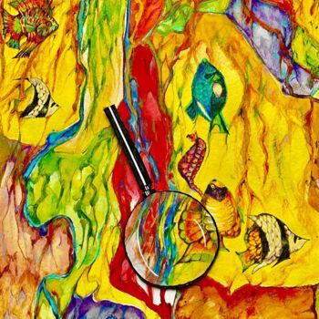 Drawing titled "Mer rouge" by Anita Bauer, Original Artwork, Cardboard