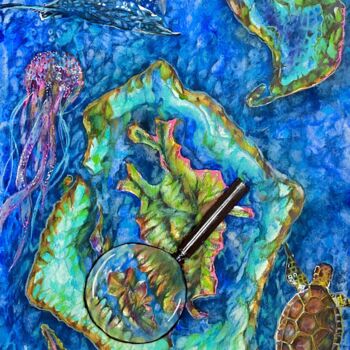 Drawing titled "Lagon" by Anita Bauer, Original Artwork, Cardboard