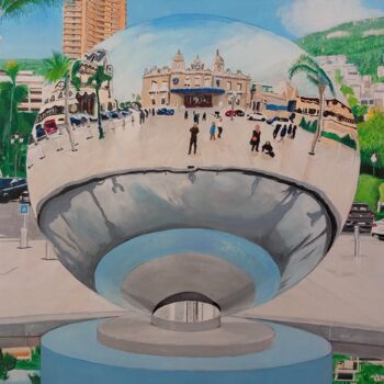 Painting titled "Sky Mirror à Monaco" by Paul Sullivan, Original Artwork, Acrylic Mounted on Wood Stretcher frame