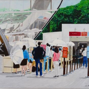 Painting titled "Les Parapluies Blan…" by Paul Sullivan, Original Artwork, Acrylic Mounted on Wood Stretcher frame