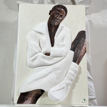 Sculpture titled "Le Modèle noir 2" by Franck Sadock, Original Artwork, Plaster