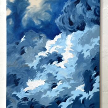 Painting titled "Bleu de prusse" by Brice Mantovani, Original Artwork, Oil Mounted on Wood Stretcher frame