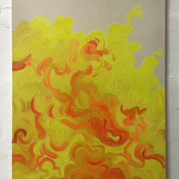 Painting titled "Jaune fluo" by Brice Mantovani, Original Artwork, Oil Mounted on Wood Stretcher frame
