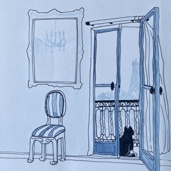 Drawing titled "Paris' balcony" by Elise De Botton, Original Artwork