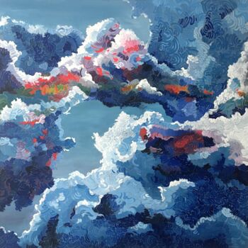 Painting titled "Bleu de céruléum" by Brice Mantovani, Original Artwork, Oil Mounted on Wood Stretcher frame