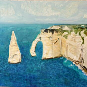 Painting titled "Étretat Côte d'Albâ…" by Pierre Willaume, Original Artwork, Oil