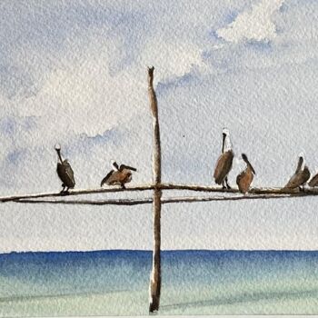 Painting titled "Portique sur la mer " by Gabrielle, Original Artwork, Watercolor