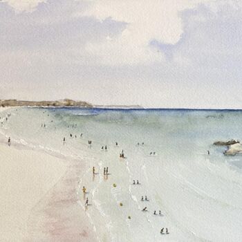 Painting titled "Le rocher" by Gabrielle, Original Artwork, Watercolor