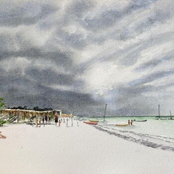 Painting titled "Avant la pluie" by Gabrielle, Original Artwork, Watercolor