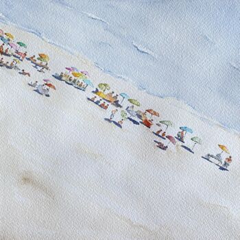 Painting titled "Les parasols" by Gabrielle, Original Artwork, Watercolor