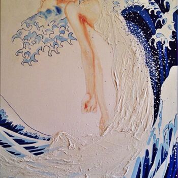 Peinture intitulée "vague de Fukushima" par Odile  Van Den Woldenberg, Œuvre d'art originale, Huile