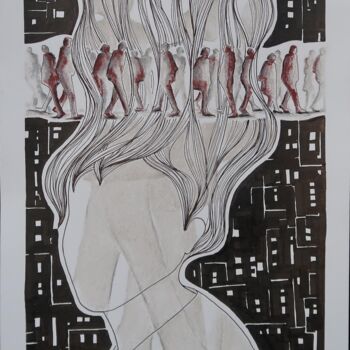 Drawing titled "The Whispers in My…" by Mona Erfanian Salim, Original Artwork, Ink