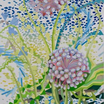 Painting titled "Mer scintillante bl…" by Lina Karam, Original Artwork, Oil