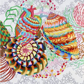 Printmaking titled "Coquillages,pot et…" by Lina Karam, Original Artwork, Analog Print
