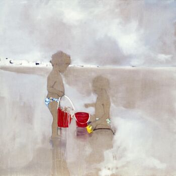 Peinture intitulée "Plage rouge" par Axelle Du Rouret, Œuvre d'art originale, Tissu