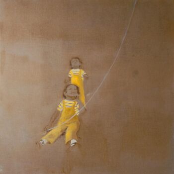 Painting titled "Cerf Volant" by Axelle Du Rouret, Original Artwork, Fabric