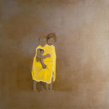 Painting titled "Peignoir Jaune " by Axelle Du Rouret, Original Artwork, Fabric