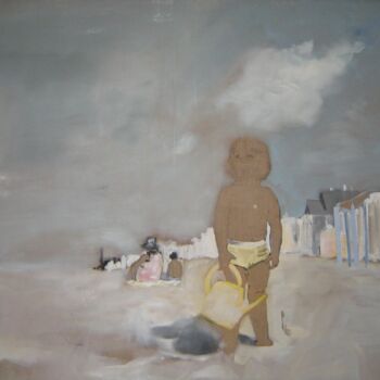 Painting titled "Plage" by Axelle Du Rouret, Original Artwork, Fabric