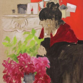 Painting titled "Interieur" by Axelle Du Rouret, Original Artwork, Fabric