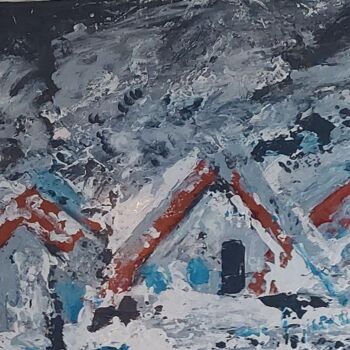 Painting titled "Chalet  poudré" by Eve Paradowski, Original Artwork, Acrylic Mounted on Wood Stretcher frame