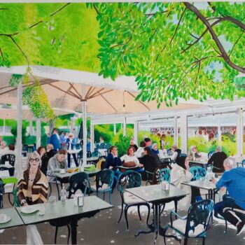 Painting titled "Un café à Madrid" by Paul Sullivan, Original Artwork, Acrylic Mounted on Wood Stretcher frame