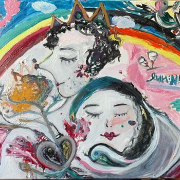 Painting titled "The Golden Rose " by Lumina Wang, Original Artwork, Oil