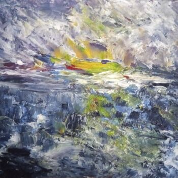 Painting titled "SOLEIL COUCHANT" by Yammes, Original Artwork, Oil