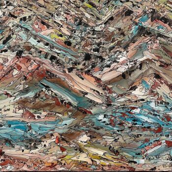 Painting titled "CHAINES DE MONTAGNES" by Yammes, Original Artwork, Acrylic
