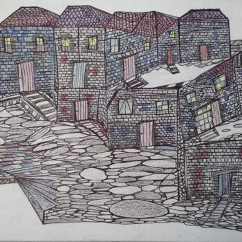 Drawing titled "VILLAGE" by Yammes, Original Artwork, Pencil