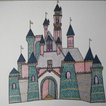 Drawing titled "CHATEAU FEERIQUE" by Yammes, Original Artwork, Textile fiber