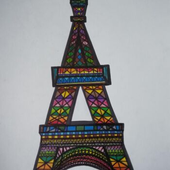Drawing titled "MY TOUR EIFFEL" by Yammes, Original Artwork, Textile fiber