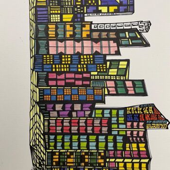 Drawing titled "BY NIGHT" by Yammes, Original Artwork, Textile fiber