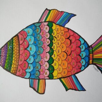 Drawing titled "POISSON" by Yammes, Original Artwork, Textile fiber