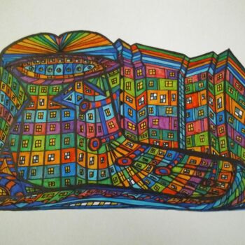 Drawing titled "IMMEUBLE HAUTE COUT…" by Yammes, Original Artwork, Textile fiber