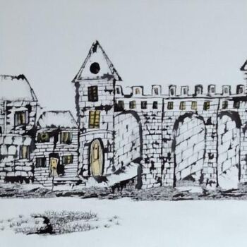 Painting titled "VILLAGE FORTIFIE" by Yammes, Original Artwork, Ink
